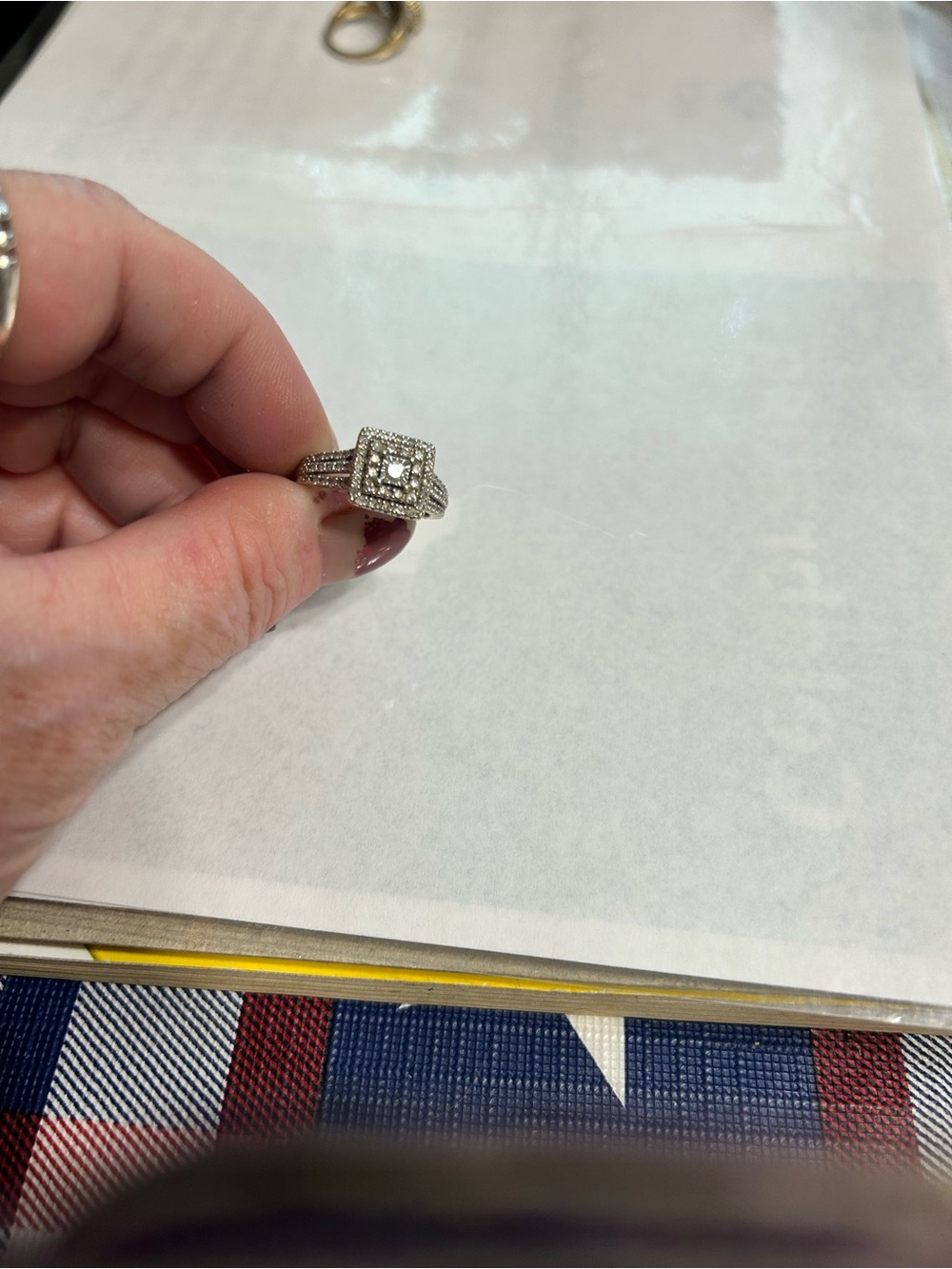 Square Halo Diamond Engagement Ring in White Metal